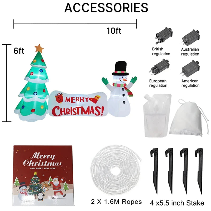 3M inflatable snowman Christmas tree Christmas Merry banner with built-in LED for outdoor yard decoration during Christmas