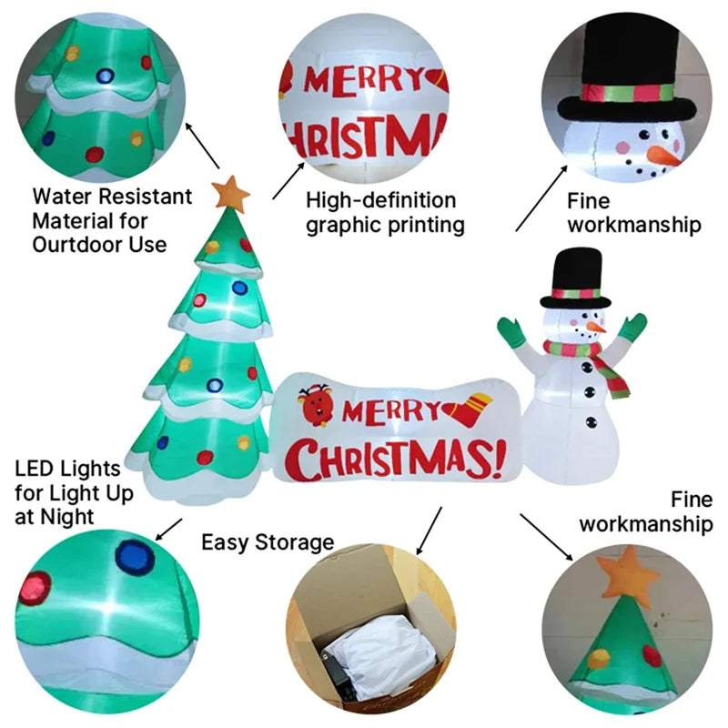 3M inflatable snowman Christmas tree Christmas Merry banner with built-in LED for outdoor yard decoration during Christmas